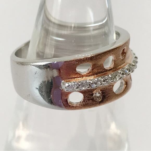 Brushed Copper Red Rose Gold Tone Over Sterling Silver 925 Abstract Cutout Ring - Picture 8 of 14